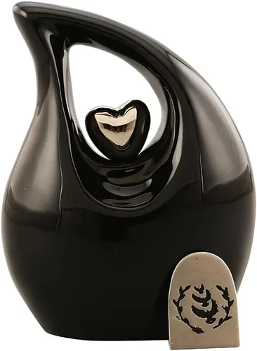 Vista 9 de Urna de cremación Heart of Love para cenizas humanas - Hermosa urna conmemorativa ERN para adultos - ERN decorativa para seres queridos - Urna Negro