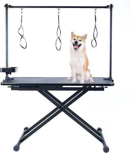 Vista 17 de Mesa profesional de aseo para perros y mascotas, ajustable, resistente, portátil, con brazo y lazo y bandeja de malla (gris, 36 pulgadas)