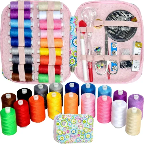 Vista 13 de Kit de costura con estuche Suministros de costura portátiles para el hogar, viajero, adultos, principiantes, emergencia, contiene 18 hilos de coser