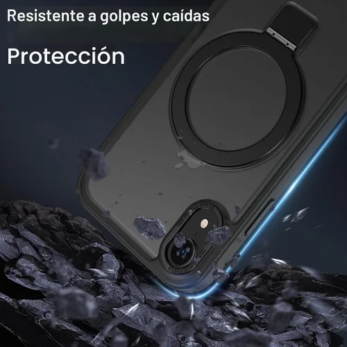 Vista 8 de DUEDUE Funda magnética para iPhone XR con soporte de anillo [compatible con Magsafe], funda protectora de cuerpo completo, delgada, a prueba de Negro