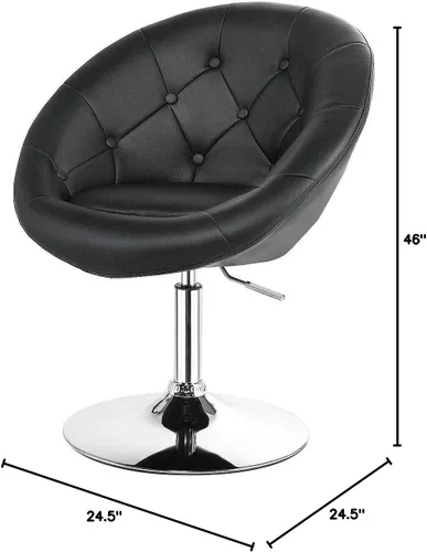 Vista 2 de HAPPYGRILL Silla de tocador, taburetes de bar giratorios con marco cromado y respaldo redondo copetudo, silla de maquillaje de altura ajustable