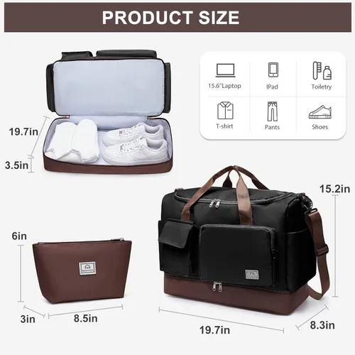 Vista 329 de Pequeña bolsa de gimnasio para mujer, bolsa de viaje con compartimento para zapatos