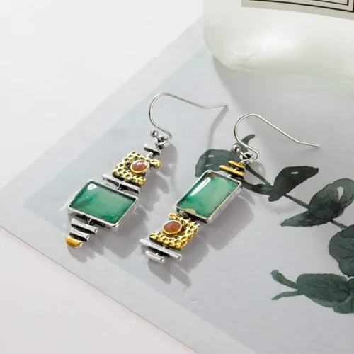 Vista 5 de Just Follow Vintage - Aretes colgantes de plata creativos asimétricos de cristal para mujer, aretes largos bohemios