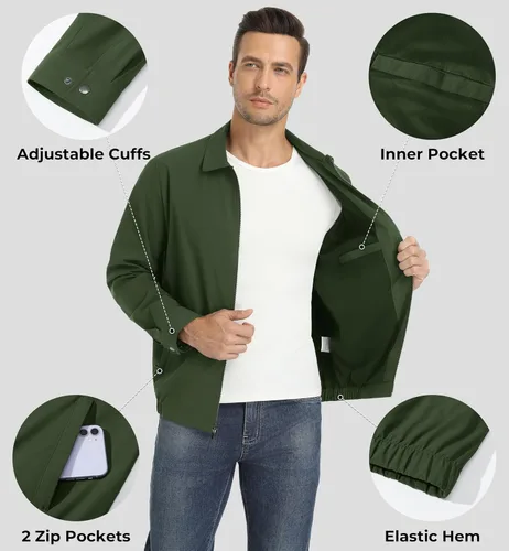 Vista 6 de EKLENTSON Chamarras ligeras para hombre, con cremallera completa, cuello de golf, cortavientos, con bolsillos con cremallera
