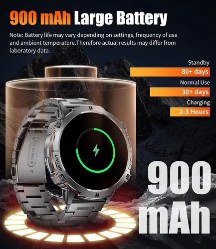 Vista 3 de Relojes inteligentes LIGE para hombres con batería de 900mAh (60+ horas de espera), pantalla AMOLED de 1.73" con Bluetooth, modo de llamada, más
