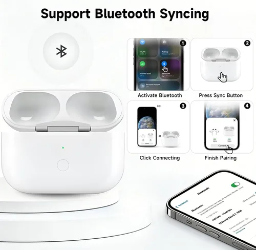 Vista 5 de Funda de carga de auriculares inalámbricos de repuesto para Airpods Pro 1 y 2, compatible con Airpod Pro de 1ª y 2ª generación con puerto de carga
