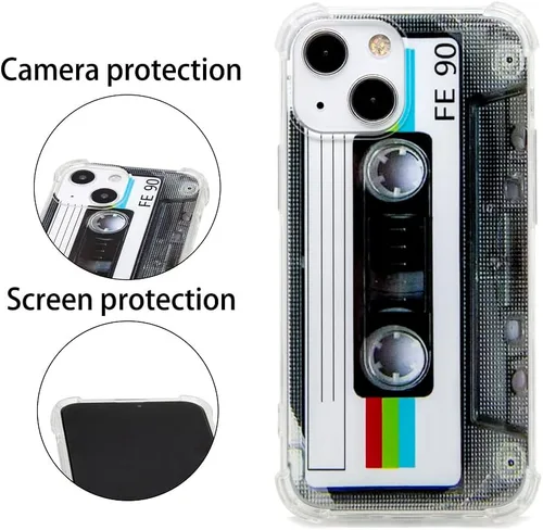 Vista 2 de FAteamll Funda para iPhone 13 Mini, acabado mate, resistente, suave, con esquinas reforzadas, TPU suave, parachoques retro, funda de cinta de casete