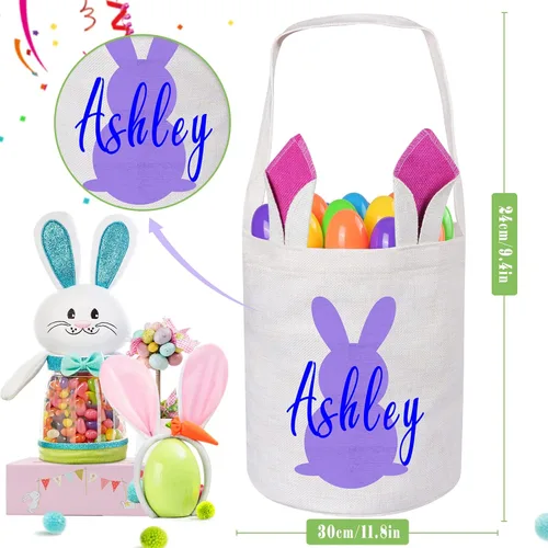 Vista 2 de Cesta de Pascua personalizada, cestas de Pascua moradas para niños, cestas de Pascua personalizadas con nombre, cestas de caza de huevos de Pascua