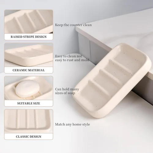 Vista 4 de BosilunLife Juego de accesorios de baño de albaricoque, juego de accesorios de baño de cerámica, dispensador completo de jabón espumoso y soporte