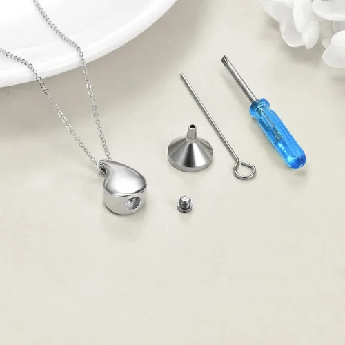 Vista 4 de Collar de Urna en Forma de Lágrima y Reloj de Arena para Cenizas para Mujeres Plata Esterlina Joyería de Cremación Recuerdo Conmemorativo Colgante