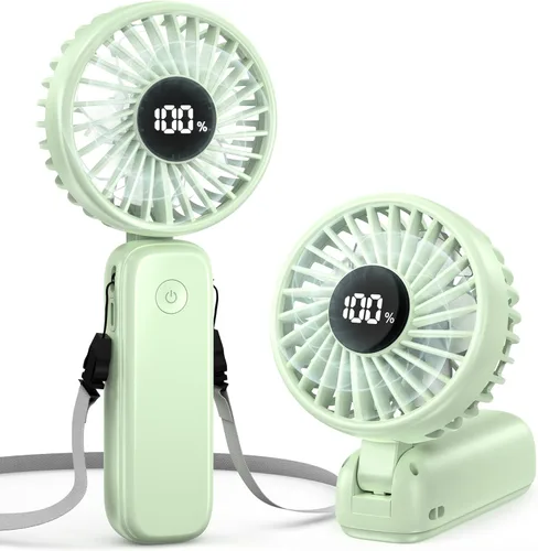 Vista 10 de Ventilador de mano plegable, ventiladores de mano recargables de 5000 mAh con potente refrigeración, 4 velocidades, pantalla LED, ventilador