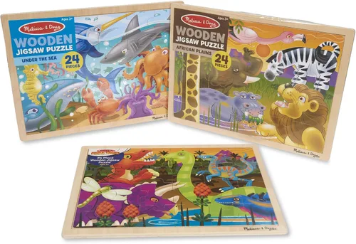 Vista 6 de Melissa & Doug Juego de rompecabezas de 3 rompecabezas: dinosaurios, océano y safari