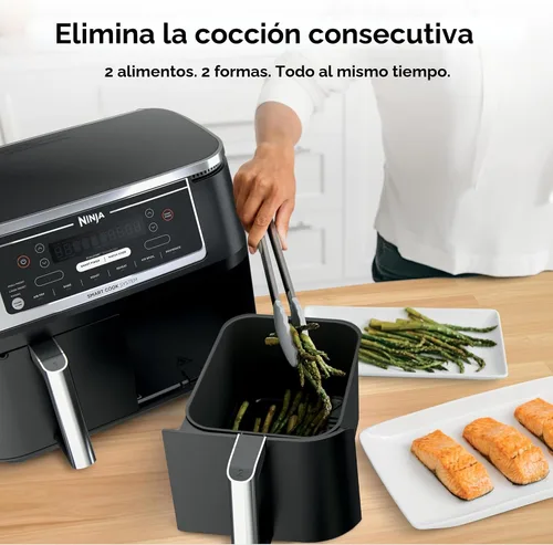 Vista 2 de Ninja Foodi - Freidora de aire, 10 cuartos de galón DualZone Smart XL 10QT con termómetro NEGRO