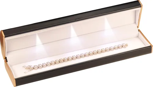 Vista 6 de Caja de pulsera negra con tres luces LED para cumpleaños, día de San Valentín, día de la madre, día del padre, Navidad... pulsera LED de lujo