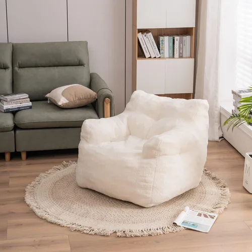 Vista 8 de Beanbags - Silla puff ultra suave de tela de peluche para adultos y niños, cómoda silla de ocio para dormitorio, sala de estar, apartamento, marfil
