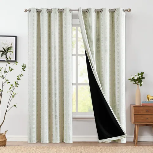 Vista 11 de jinchan - Cortinas bohemias 100% blackout de 54 pulgadas de largo para dormitorio, estampado geométrico negro sobre beige, con ojales