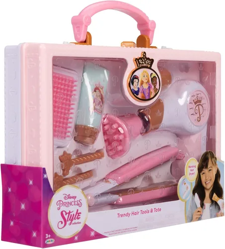Vista 5 de Disney Princess Style Collection - Juego de herramientas de peinado de moda para niñas con sonido y bolsa de almacenamiento para llevar