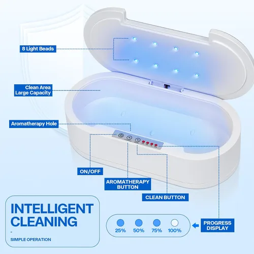 Vista 4 de Caja de limpieza de uñas, con carga USB portátil de luz azul Efficient Health Protection For Manicure Beauty Barber Salon Tools, Jewelry, Glasses