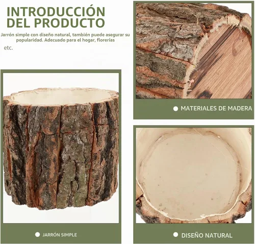 Vista 8 de Yardwe Centros de mesa rústicos para mesas, 3 piezas, macetas con diseño de corteza de madera de 3.9 pulgadas para suculentas, flores sintéticas