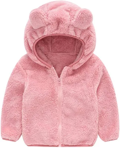 Vista 15 de Chaqueta con capucha de forro polar con cremallera para niñas y niños pequeños, abrigo de osito cálido de invierno Negro