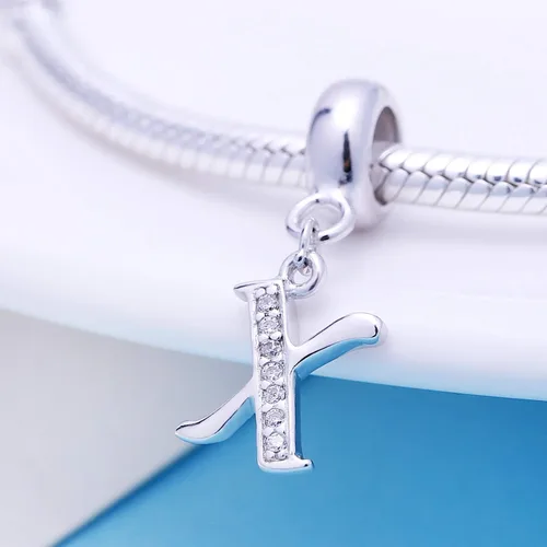 Vista 99 de ABUN Abalorio de plata de ley 925 con letra A a la Z, espaciador de inicial, con circonita cúbica transparete colgante, auténtica, para pulseras