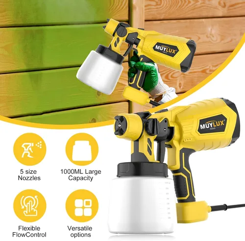Vista 7 de Pulverizador de pintura, pistola de pulverización HVLP de 800 W con 5 boquillas y 3 patrones, pulverizadores de pintura eléctricos para pintura