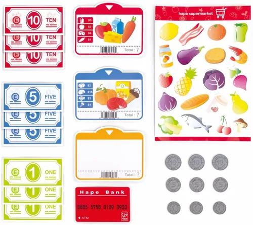 Vista 5 de Hape Caja registradora Beep 'n' Buy Caja registradora de juguete de juego de rol para niños, para niños a partir de 3 años