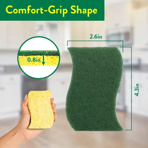 Vista 3 de Pine-Sol Esponjas para fregar de alta resistencia, limpiador de platos de doble cara con estropajo, esenciales de cocina para lavar platos