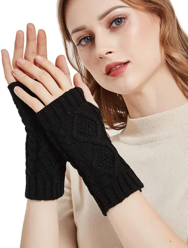 Vista 8 de NOVAWO Calentadores de brazo de invierno para mujer, guantes cálidos sin dedos, ganchillo de mano
