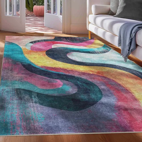 Vista 9 de Well Woven Apollo Abstract Libre - Alfombra plana tejida de pelo bajo, 5 x 7 pulgadas, multicolor abstracto, resistente a las manchas, fácil de A.