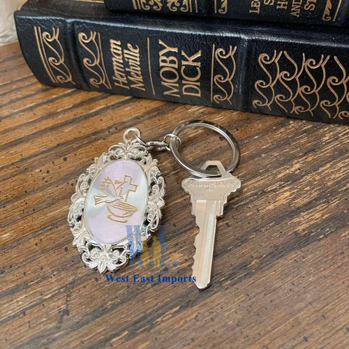Vista 4 de Llavero de bautismo personalizado (12 piezas) – Llavero de metal grabado para bautizo/bautizo/primera comunión, regalo personalizado para invitados
