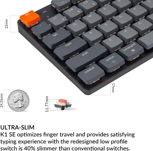 Vista 7 de Keychron K1 SE teclado mecánico inalámbrico ultra delgado con cable BluetoothUSB con retroiluminación LED blanca interruptor rojo mecánico Gateron