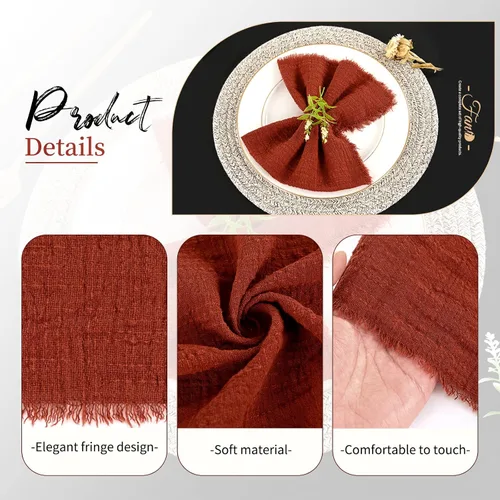 Vista 8 de Paquete de 30 servilletas de tela hechas a mano con flecos, servilletas 100% algodón, servilletas de cena de algodón rústico suave natural