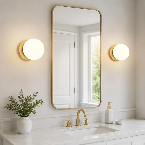 Vista 3 de Aplique de Pared Moderno de Latón con Forma de Globo: Lámpara de Pared Montada en Interiores Moderna de Mediados de Siglo Dorada de 6" - Pequeños