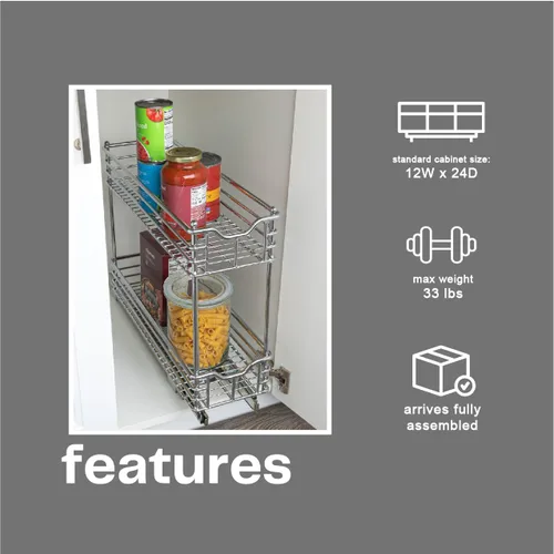 Vista 5 de Household Essentials Glidez - Organizador de almacenamiento multiusos de acero cromado extraíble/deslizante para uso debajo del gabinete - Diseño