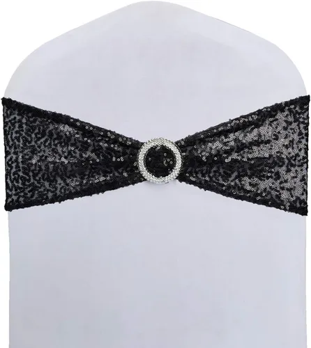 Vista 9 de Fajas para sillas de lentejuelas de alta elasticidad con brillantes y suaves, material de lentejuelas brillantes, lazos para sillas de decoración