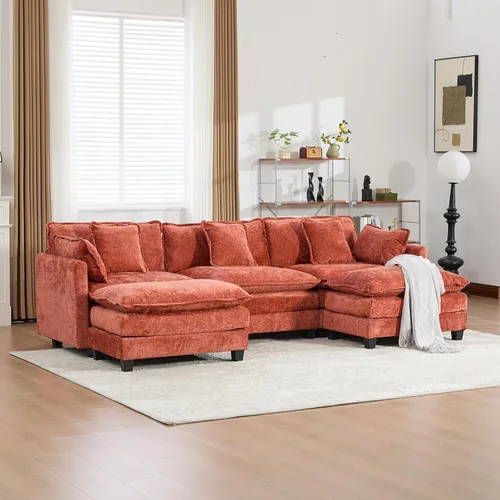 Vista 236 de Sofá seccional modular verde de 111.5", sofás seccionales grandes de 3 plazas para sala de estar, sofá nube oversized de tela chenille con otomana