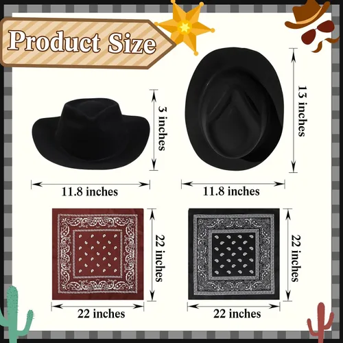 Vista 2 de Hillban Paquete de 48 Sombreros de Vaquero y Conjunto de Bandanas, Sombreros de Vaquera para Niños y Niñas, Sombreros de Fiesta de Vaquero