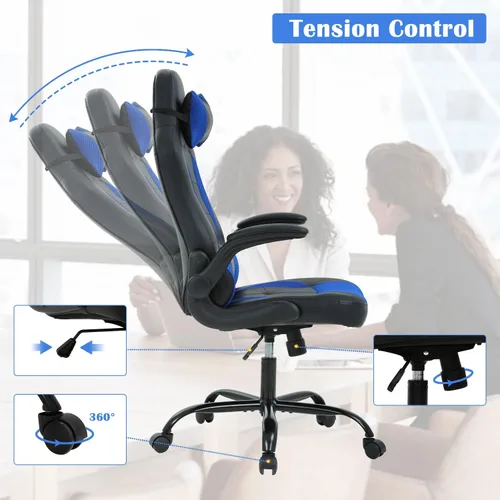 Vista 5 de Silla de oficina para videojuegos, silla de computadora con soporte lumbar y reposacabezas, silla de escritorio ejecutiva ergonómica ajustable