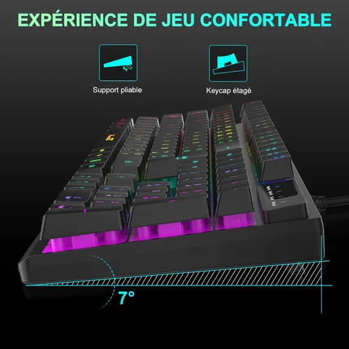 Vista 4 de RaceGT AZERTY - Teclado y mouse para juegos, teclado y mouse con cable, teclado retroiluminado ergonómico, teclado silencioso para PC con teclado