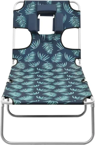 Vista 3 de Sun Lounger Leaf Print Sturdy Steel Frame Adjustable Backrest Foldable Design for Outdoor Relaxation Patio Balcony Beach Picnic Durable Fabric Green