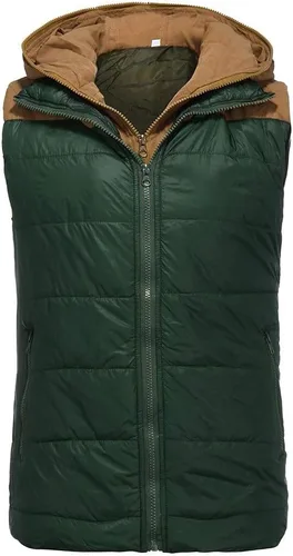 Vista 43 de WENKOMG1 Chaleco con capucha con doble cremallera para hombre, abrigo de color sólido, abrigo cálido y grueso, sin mangas, chaqueta suelta