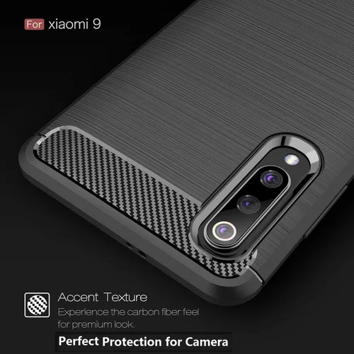 Vista 6 de Funda para Xiaomi Mi 9 - Funda delgada de absorción de impactos de fibra de carbono (negro)