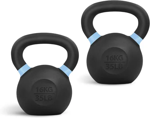 Vista 21 de Yes4All Powder Coated Kettlebell, Cast Iron Core Kettlebells with Non-Slip Handle & Flat Bottom for Conditioning, Heavy Duty for Strength Training