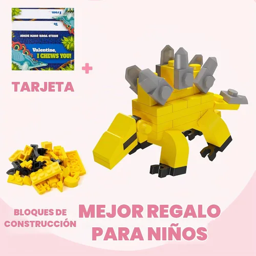 Vista 4 de JOYIN Paquete de 24 tarjetas de San Valentín con bloques de construcción de dinosaurios para regalos, recuerdos de fiesta, premio de intercambio