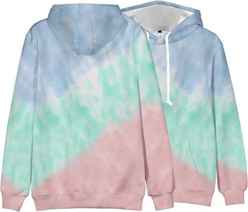 Vista 5 de Muscularfit Mens Sweatshirt Hoodies Causal Long Sleeve Pullover Fashion Tie Dye Hoodie Drawstring Color Block Sports Outwear