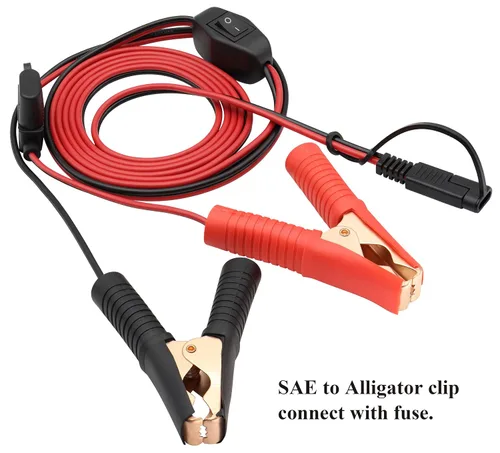 Vista 6 de Cable de clip de cocodrilo 16 AWG, arnés de cable SAE a batería, clip de cocodrilo de cocodrilo, cable de extensión de 12 V CC con interruptor