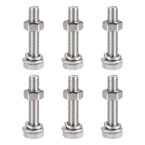 Vista 6 de uxcell Tornillos de cabeza hexagonal M6 x 0.787 in, tuercas, kits de arandelas planas y de bloqueo, pernos hexagonales de rosca completa de acero