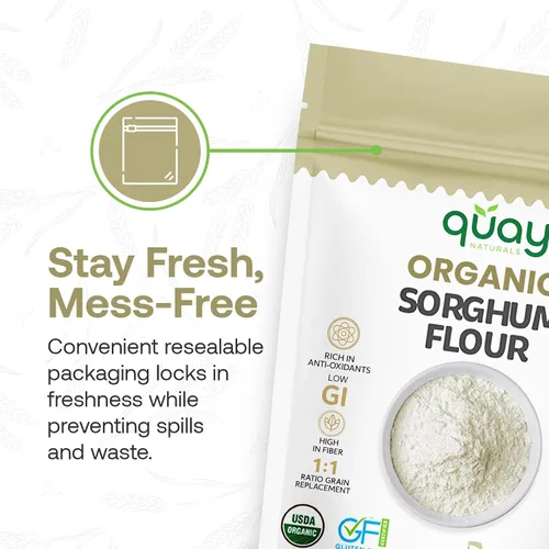 Vista 7 de Quay Naturals Harina de sorgo orgánica de 2 libras, harina de jowar orgánica, hecha con sorgo sin gluten, grano entero, sin OMG, harina para hornear