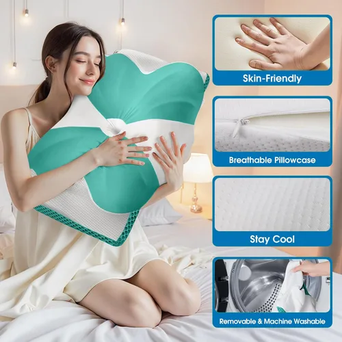 Vista 6 de CloudBliss Almohada cervical de espuma viscoelástica para cuello y hombro, almohada de contorno de cuello con funda refrescante, almohada de cama